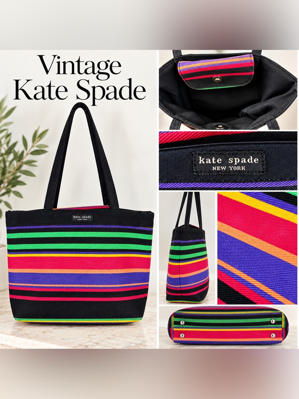 kate spade Canvas Purse with Bright Multicolor Stripes